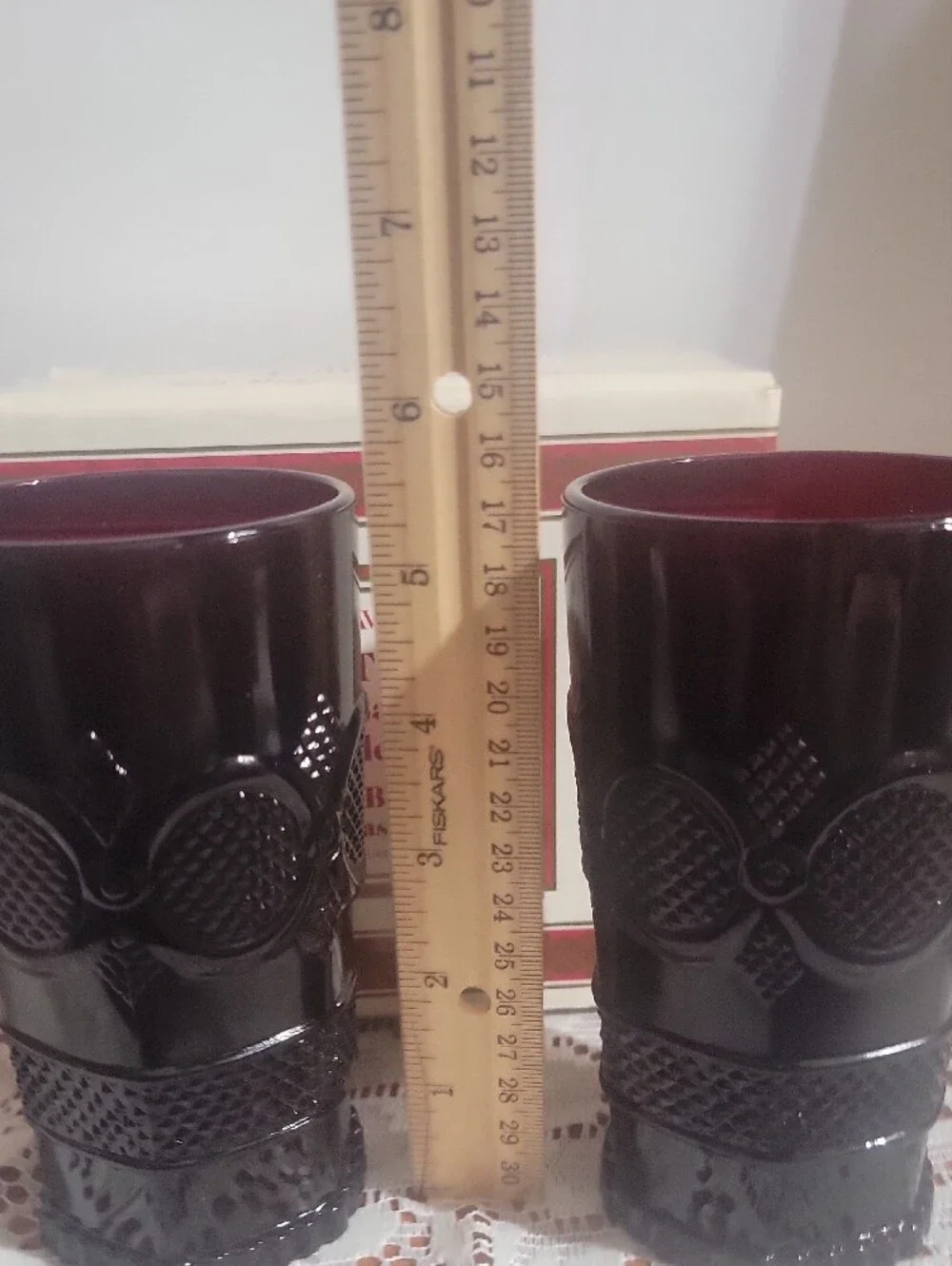 Avon 1876 Cape Cod Collection Ruby Red Tall Bevwrage Glass Set